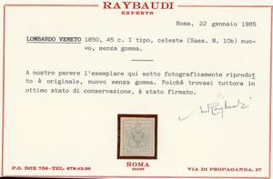 1850 - 45 cent. celeste, I tipo, ... 