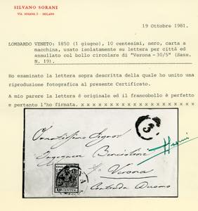 1857 - 10 cent. nero, carta a ... 