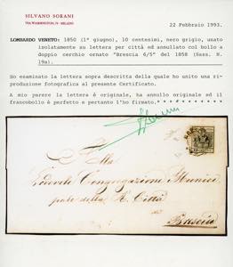 1858 - 10 cent. nero grigio, carta ... 