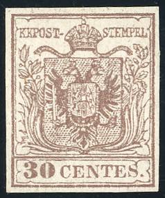 1855  -30 cent. bruno, II tipo, carta a ... 