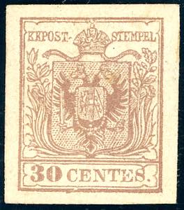 1855 - 30 cent. bruno rossiccio, II tipo, ... 