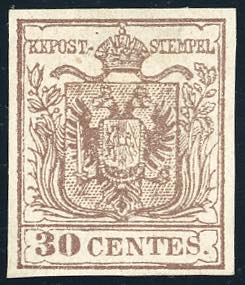1855 - 30 cent. bruno grigiastro, II tipo, ... 