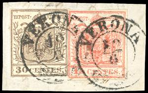 FALSI PER POSTA 1853 - 30 cent. bruno, falso ... 