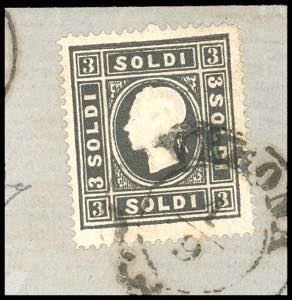 1859 - 3 soldi nero, I tipo, dent. ... 