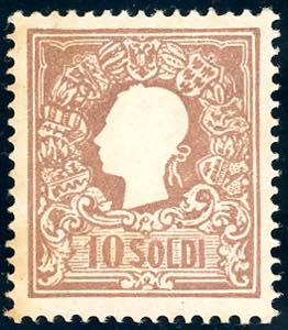 1858 - 10 soldi bruno, I tipo (26), gomma ... 