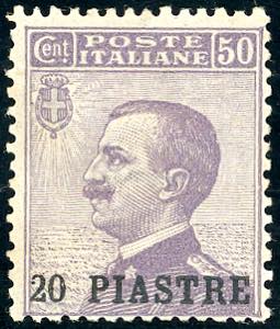 COSTANTINOPOLI 1908 - 20 piastre su 50 cent. ... 