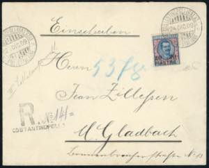 COSTANTINOPOLI 1909 - 20 piastre su 5 lire ... 