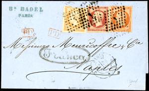 NAPOLI-FRANCIA 1857 - 10 cent. bistro, corto ... 