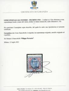 PECHINO 1918 - 2 dollari su 5 lire ... 