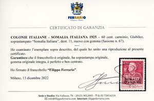 1925 - 60 cent. Giubileo, dent. 11 ... 