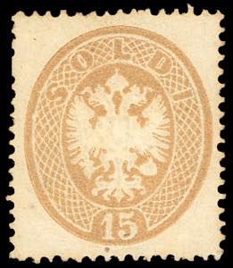 1863 - 15 soldi bruno, dent. 14 (40), gomma ... 