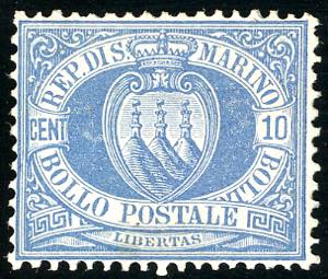 1877 - 10 cent. oltremare Stemma (3), ben ... 