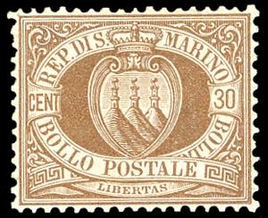 1877 - 30 cent. bruno Stemma (6), ottima ... 