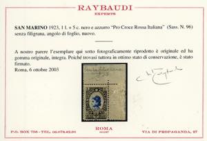 1923 - 1 lira + 5 cent. Pro Croce ... 