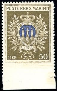 1946 - 50 lire Stemmi, non dentellato in ... 