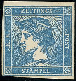 1854 - 3 cent. azzurro Mercurio, II tipo ... 