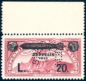 1933 - 20 lire su 3 lire carminio Zeppelin, ... 