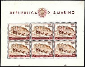 1951 - 300 lire, UPU, foglietto (10), gomma ... 