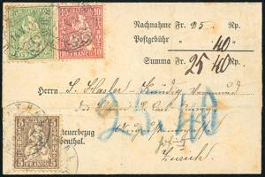 SVIZZERA 1877 - 5 cent., 10 cent., 25 cent. ... 