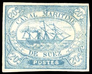 SUEZ CANAL 1868 - 20 cent. azzurro (Yv.3), ... 