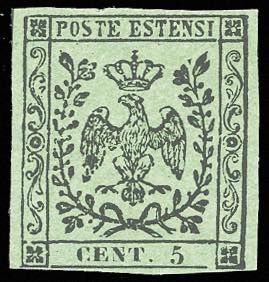 1852 - 5 cent. verde, senza punto dopo le ... 