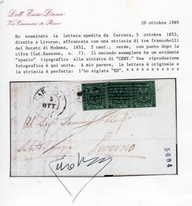 1853 - 5 cent. verde, punto dopo ... 