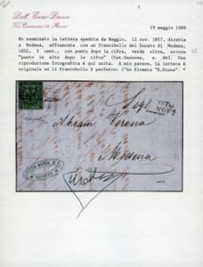 1857 - 5 cent. verde oliva, errore ... 