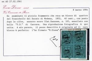 1854 - 40 cent. azzurro scuro, ... 