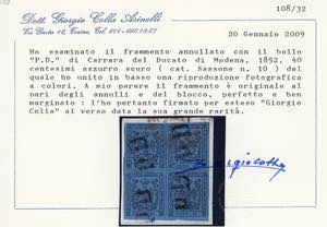 1854 - 40 cent. azzurro scuro, ... 