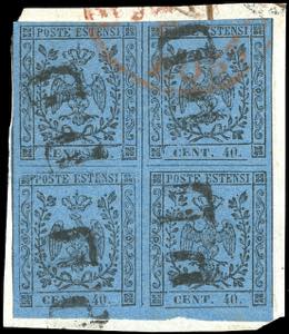 1854 - 40 cent. azzurro scuro, punto dopo la ... 