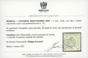 1859 - 5 cent. verde, CIFRA E ... 