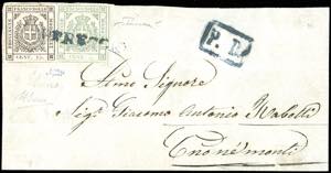 1859 - 15 cent. bruno scuro, 5 cent. verde ... 