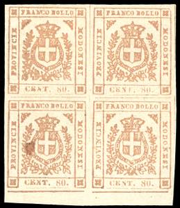 1859 - 80 cent. bistro arancio (18), blocco ... 