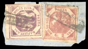 1859 - 2 grana violetto, falso per posta, II ... 
