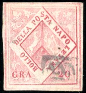 1859 - 20 grana carminio, falso per posta, ... 