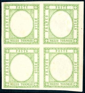 1861 - 1/2 tornese verde, blocco di quattro, ... 