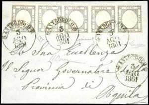 1861 - 1 grano grigio (19da), striscia ... 