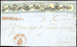 1861 - 2 grana azzurro (20b), sei esemplari ... 