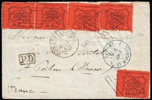 PONTIFICIO-FRANCIA 1869 - 10 cent. arancio, ... 