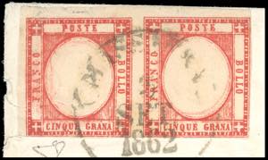 1862 - 5 grana carminio, coppia ... 