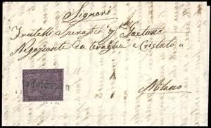 1854 - 25 cent. violetto (4), perfetto, su ... 