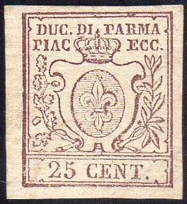 1857 - 25 cent. bruno lilla scuro (10a), ... 