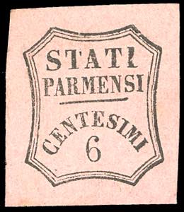 1853 - 6 cent. rosa vivo (1), piena gomma ... 