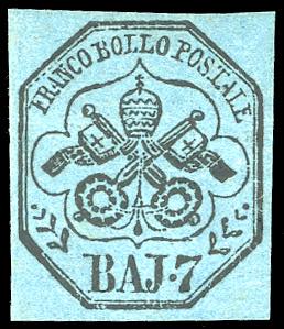 1852 - 7 baj azzurro (8), gomma originale, ... 