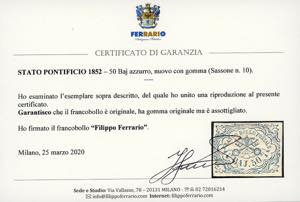 1852 - 50 baj azzurro (10), gomma ... 