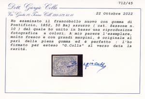 1852 - 50 baj azzurro (10), gomma ... 