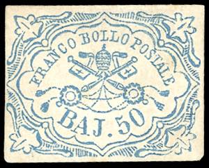 1852 - 50 baj azzurro (10), gomma originale, ... 