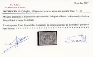 1852 - 50 baj azzurro (10), gomma ... 