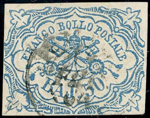 1852 - 50 baj azzurro (10), usato con ... 