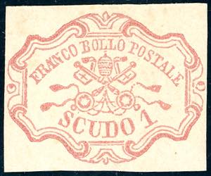 1852 - 1 scudo rosa carminio (11), nuovo, ... 
